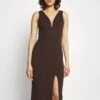 Wal G V Neck Plunge Midi Dress - Robe En Jersey - Dark Brown