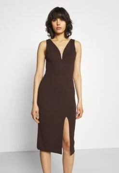 Wal G V Neck Plunge Midi Dress - Robe En Jersey - Dark Brown