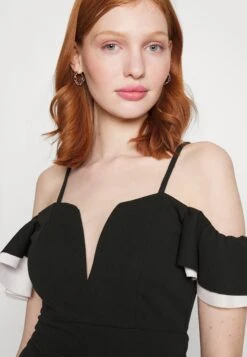 Wal G Simah Frill Midi Dress - Robe En Jersey - Black/White -Wal Mode Promos Soldes Boutique 13f01d7a29444499891f1092dccbf0a9