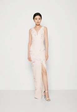 Wal G Wedding Dolly V Neck Print Maxi - Robe En Jersey - Apricot/Multi-Coloured