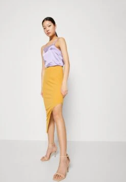 Wal G Grainee Asymmetric Midi Skirt - Jupe Crayon - Yellow -Wal Mode Promos Soldes Boutique 35c489cd921f492baca905ec27efd0b8