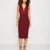 Wal G Celia V Neck Midi Dress - Robe De Soirée - Wine