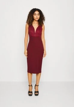 Wal G Celia V Neck Midi Dress - Robe De Soirée - Wine