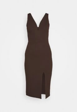 Wal G V Neck Plunge Midi Dress - Robe En Jersey - Dark Brown -Wal Mode Promos Soldes Boutique 5539e98ca68c4c228269af9c8ab8444f