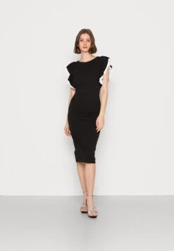 Wal G Kelly Ruffle Sleeve Midi Dress - Robe De Soirée - Black/White