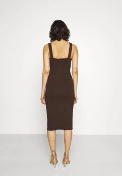 Wal G V Neck Plunge Midi Dress - Robe En Jersey - Dark Brown -Wal Mode Promos Soldes Boutique 5c9a5689b5c54856b14838c08cb69846