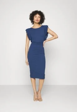 Diana Ruffle Sleeve Midi Dress - Robe En Jersey - Denim Blue