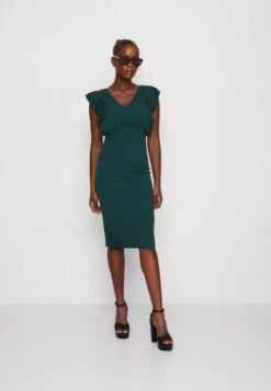 Wal G Alessia Frill Sleeve Midi Dress - Robe En Jersey - Forest Green -Wal Mode Promos Soldes Boutique 679576fc1c2d4f70a8f4d30715728ef8