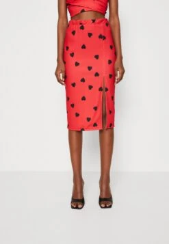 Wal G Valentines Heart Midi Skirt - Jupe Crayon - Red/Black