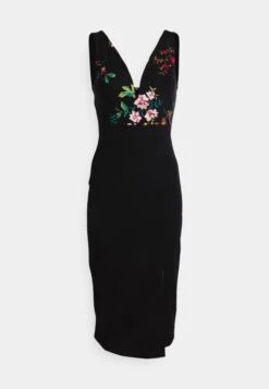 Wal G Embroidered V Neck Rose Midi - Robe De Soirée - Black Floral -Wal Mode Promos Soldes Boutique 7ee8425516174b60b4cf9a1649393d8f
