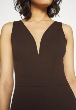 Wal G V Neck Plunge Midi Dress - Robe En Jersey - Dark Brown -Wal Mode Promos Soldes Boutique 7f0209b4a9ba4a72b27aa73a84b380de