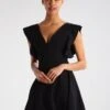 Wal G Lucia V Neck Frill Sleeve Skater Dress - Robe De Soirée - Black