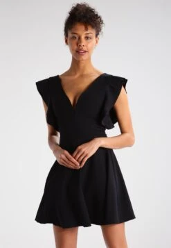 Wal G Lucia V Neck Frill Sleeve Skater Dress - Robe De Soirée - Black