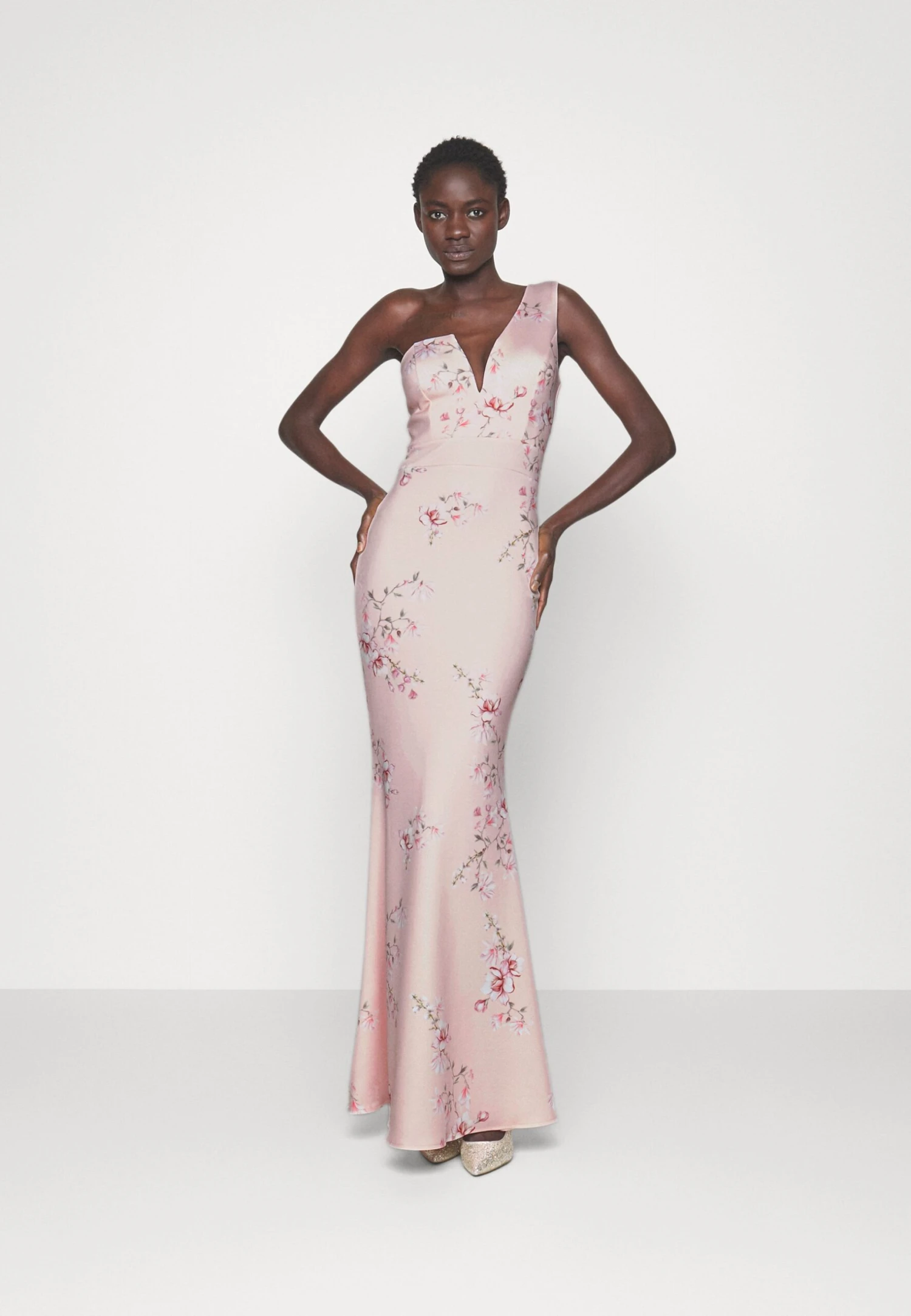 Wedding Gigi One Shoulder Print - Robe De Cocktail - Peach 2 Wedding Gigi One Shoulder Print - Robe De Cocktail - Peach – Image 2