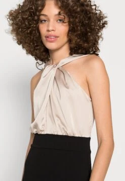 Wal G Marla Knot Halter Midi Dress - Robe De Soirée - Champagne/Black -Wal Mode Promos Soldes Boutique 8e4dddd7d12f4dbda59490350b40e8ac