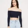 Wal G Hollie Off Shoulder Crop - T-Shirt À Manches Longues - Navy