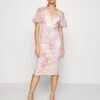 Wal G Wedding Jamie Flare Sleeve Midi - Robe Fourreau - Pink