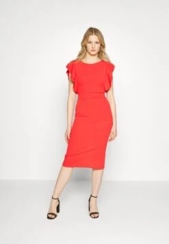 Wal G Diana Ruffle Sleeve Midi Dress - Robe En Jersey - Coral