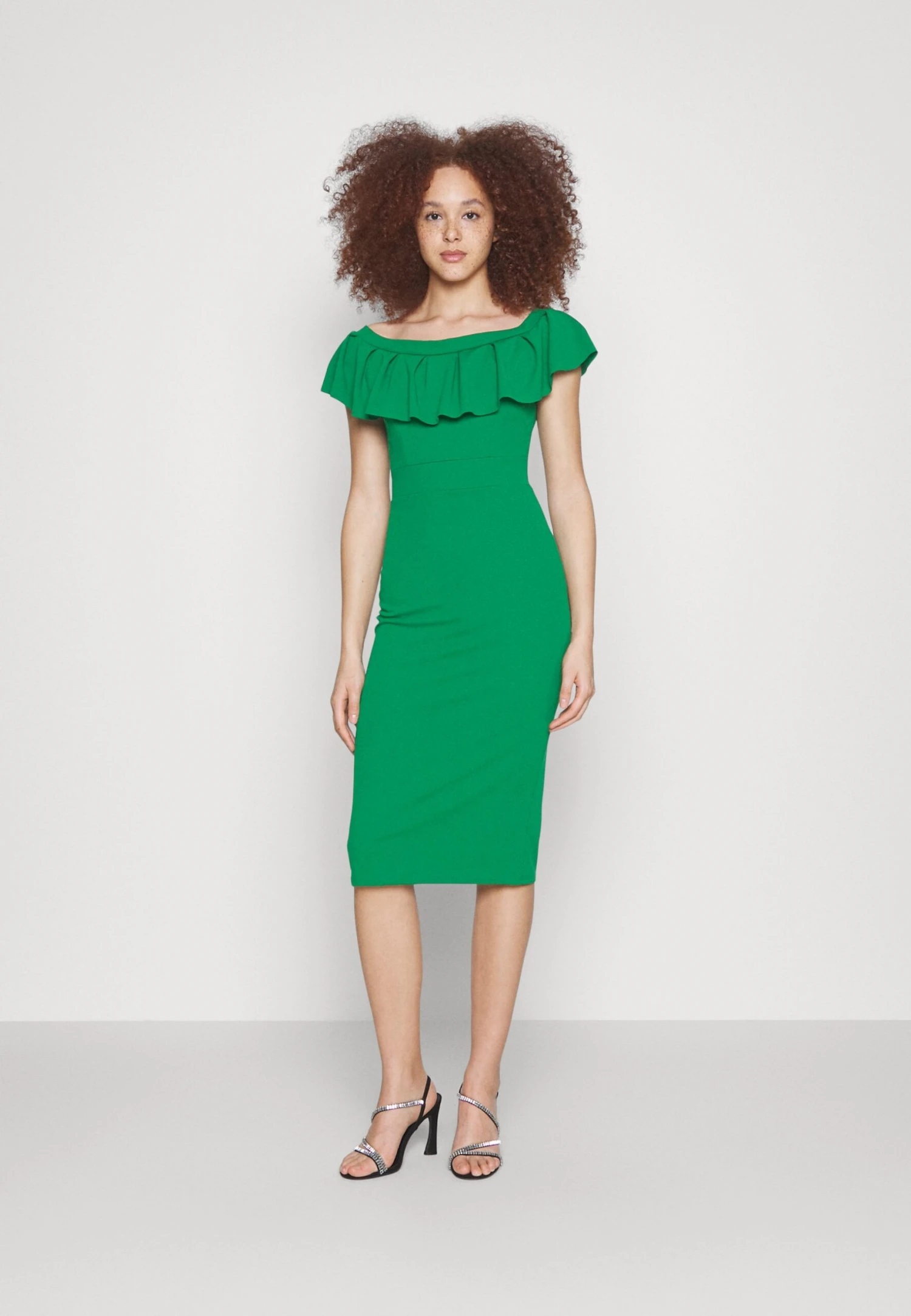 Wal G Himani Frill Neck Midi Dress - Robe En Jersey - Leaf Green 1 Wal G Himani Frill Neck Midi Dress - Robe En Jersey - Leaf Green