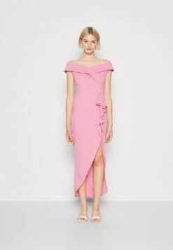 Wal G Ryan Ruffle Midi - Robe De Cocktail - Rose Pink