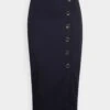 Tortoise Button Skirt - Jupe Crayon - Navy Blue