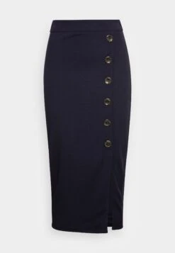 Tortoise Button Skirt - Jupe Crayon - Navy Blue