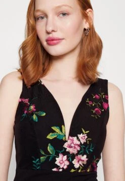 Wal G Embroidered V Neck Rose Midi - Robe De Soirée - Black Floral -Wal Mode Promos Soldes Boutique eca3eb6044384bd695f4a624a7362f06
