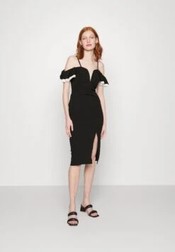 Wal G Simah Frill Midi Dress - Robe En Jersey - Black/White -Wal Mode Promos Soldes Boutique f18fe15b2be2418a9861f42a3fade450