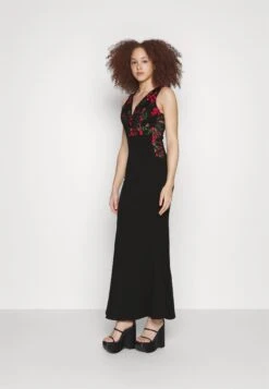 Wal G Embroidered Lace Maxi - Robe De Soirée - Black/Red