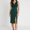 Wal G V Neck Midi Dress - Robe Fourreau - Green