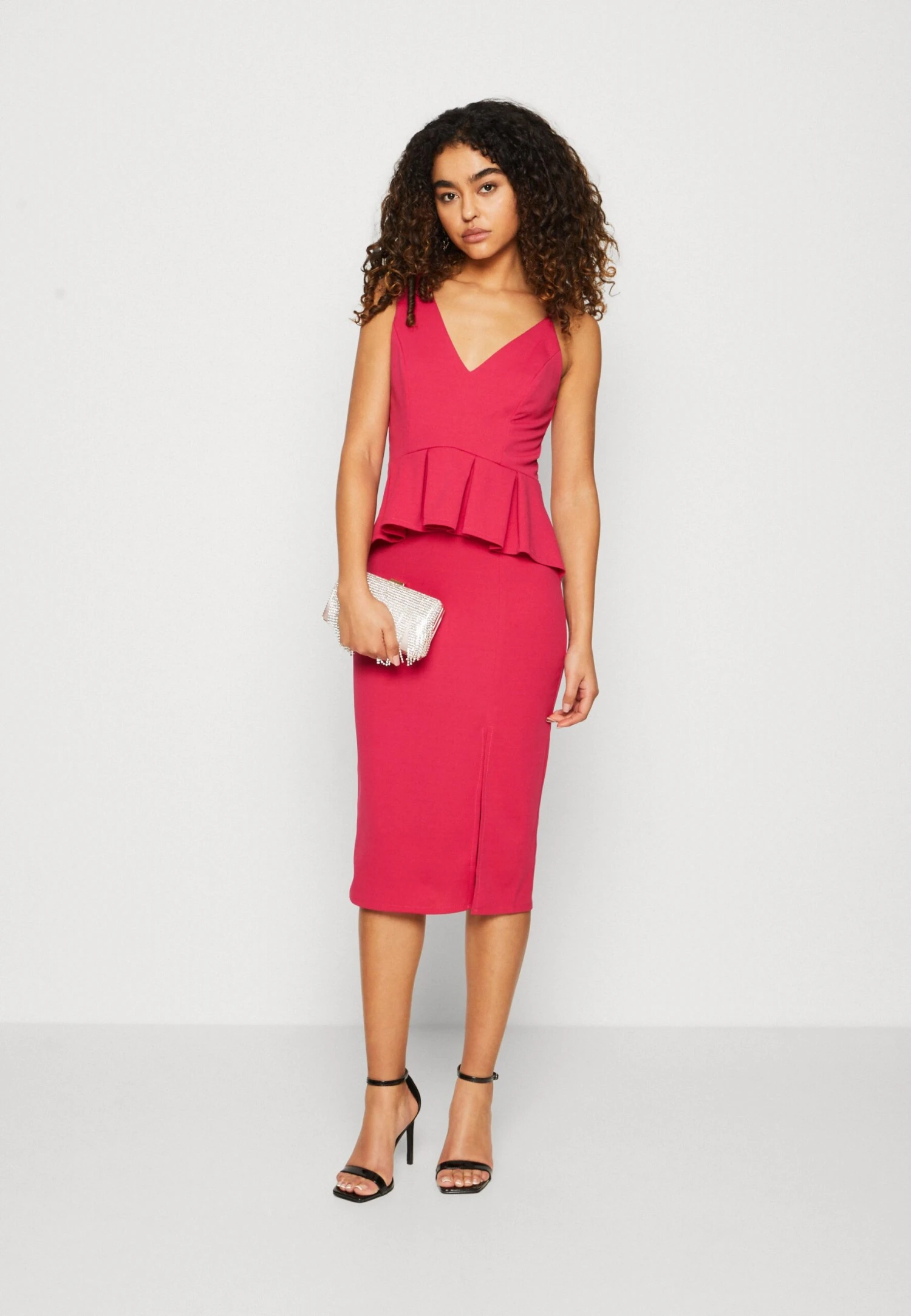Wal G Sweeny Peplum Midi Dress - Robe En Jersey - Dark Fuchsia 2 Wal G Sweeny Peplum Midi Dress - Robe En Jersey - Dark Fuchsia – Image 2
