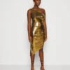 Wal G Hali Tie Back Midi Dress - Robe De Soirée - Gold